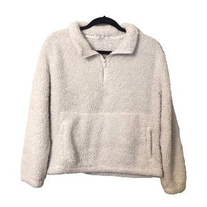GAP White Teddy Pullover Quarter Zip Sweatshirt